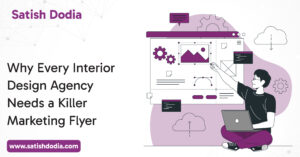Marketing flyer design for interior design agency showing services and contact details