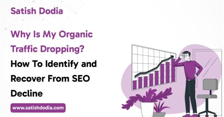 Graph showing a drop in organic website traffic with an SEO recovery plan