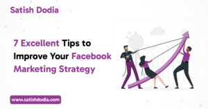 A digital marketer analyzing Facebook insights on a laptop with charts and engagement icons.