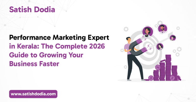 Performance marketing expert in Kerala analyzing digital marketing campaigns, SEO, PPC, and business growth data on a laptop.